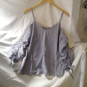 Belle Sky Cold Shoulder Ruched Sleeve Blouse